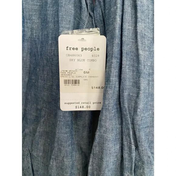 Free People Done Up In Denim Chambray Linen Coastal Cowgirl Shirt Dress SZ Small - Picture 4 of 5